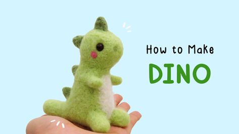 Let's make a dino from wool. I will guide you to learn about needle felting and it's really a perfect project for beginner! #needlefelt #needlefelting Dinosaur Needle Felt, Needle Felt Beginner, Free Needle Felting Patterns, Dry Felting Projects, Wool Felting Projects For Beginners, Needle Felting For Beginners, Needle Felting Beginner, How To Needle Felt For Beginners, Needle Felting Ideas For Beginners