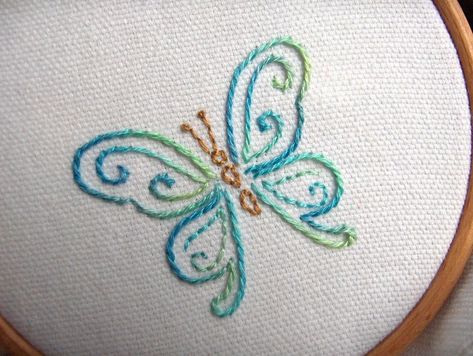 Embroidery Spiral, Textiles Butterfly, Spiral Embroidery, Embroidery Bugs, Textiles Gcse, Diy Embroidery Projects, Embroider Ideas, Stem Stitch, Embroidered Butterflies