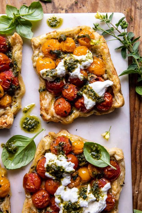 Caprese Pesto Tarts | halfbakedharvest.com Light Summer Dinners, Half Baked Harvest Recipes, Tomato Tart, Chicken Pasta Salad, Harvest Recipes, Homemade Pesto, Wontons, Half Baked, Half Baked Harvest