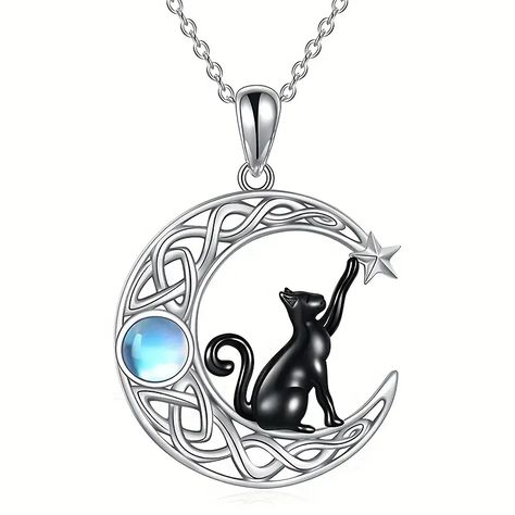 Simple Celtic Moon Star Black Cat Pendant Necklace For Women Girls - Temu Black Cat Necklace, Celtic Moon, Cat Obsession, Witch Necklace, Moonstone Pendant Necklace, Cat Moon, Cat Pendant Necklace, Animal Necklace, Style Gothic