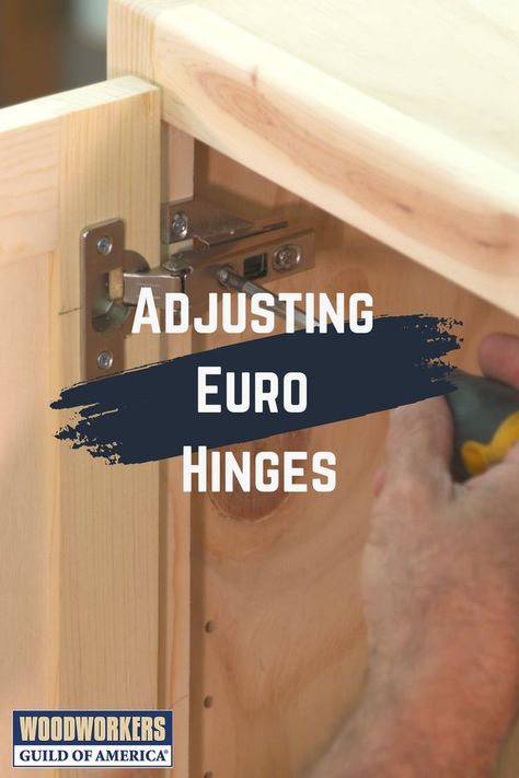 As a woodworker, you are always striving for precision and consistency, and many tasks require this. Fitting cabinet doors can be one of those daunting, often humbling tasks that requires a great deal of accuracy. Fortunately for those of use who use European style hinges, aka Euro hinges, we get a well-appreciated measure of “wiggle room” in all directions. Euro hinges allow for adjustability in all directions, including left-right, up-down, and in-out. Laminate Kitchen Cabinets, European Hinges, Woodworking Tips, European Style, Cabinet Doors, Wood Diy, Woodworking Projects, Hinges, Laminate