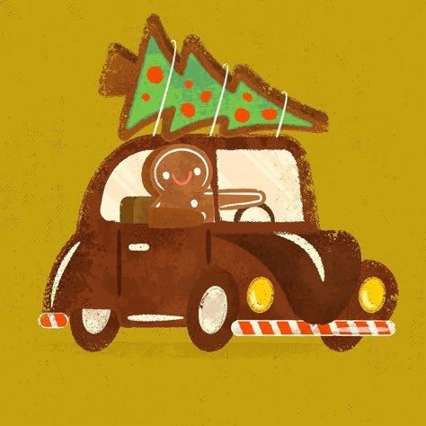 Christmas Truck Illustration, Ginger Bread Illustration, Cards For Cousins, Christmas Cute Illustration, Gingerbread Man Illustration, New Year Design Ideas, December Doodles, Gingerbread Illustration, Baking Illustration