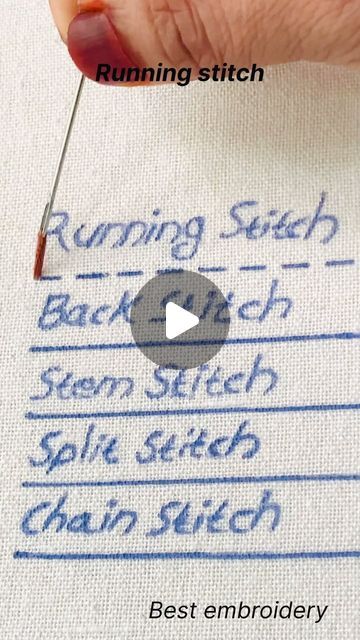 Best embroidery by Naziyajaleel on Instagram: "These are the basic stitches.❤️❤️❤️  #embroidery #handembroidery #handembroiderytutorial #handembroiderywork #embroidered #basicembroidery #basicembroiderytutorial #basicembroiderystitches #basicembroiderystitch #embroideryforbeginners #embroideryforbeginner #embroideryforbeginnersembroidery" Easy Stitch Embroidery, Hand Embroidery Applique Stitches, Hand Embroidery Sampler, Embroidery Stitches For Repairs, Embroidery Repair Stitches, Embroidery On Stretch Fabric, Straight Embroidery Stitches, Basic Stitches Embroidery, Framing Embroidery Projects