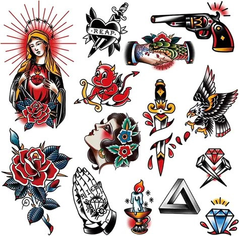 Amazon.com : PUSNMI Vintage Temporary Tattoo for Men Women Fake Tattoos for Halloween Face Leg Arm Neck Old School Tattoos Stickers for Club Sexy Flower Cool Eagle Tattoos : Beauty & Personal Care Car Traditional Tattoo, 03 Tattoo, Tattoo King, Tattoos For Black Women, Tattoo Number, Traditional Tattoo Old School, Cars Tattoo, Vintage Tattoos, Bulldog Tattoo