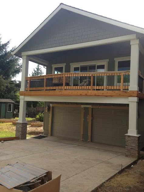 Our master bedroom turned out even better than expected. We love having a large deck off the bedroom with our small two person hot tub. Our ... Balcony Over Garage, Deck Over Garage, Garage Loft, Garage Addition, Garage Apartment Plans, Garage Remodel, Garage Apartments, Garage House Plans, Addition Ideas