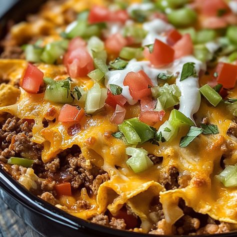 Walking Taco Casserole Recipes With Taco Sauce, Leftover Taco Shells Ideas, Walking Talking Taco Casserole, Taco Type Recipes, Taco Ideas For Dinner, Taco Hotdish, Taco Potato Casserole, Taco Cornbread, Baked Chimichangas