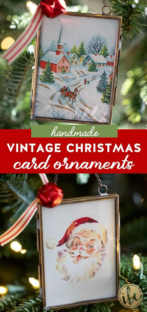 Diy Old Christmas Ornaments, Special Christmas Ornaments, Diy Antique Christmas Ornaments, Crafts With Christmas Cards, Old Christmas Card Crafts, Vintage Christmas Crafts Diy, Diy Christmas Ornaments For Tree, Diy Christmas Card Ornaments, Vintage Diy Projects