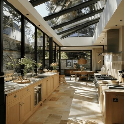 Extension Veranda, Sunroom Kitchen, Comforting Hug, Earthy Kitchen, Skylight Kitchen, Kitchen Addition, Glass Extension, Transitional Decor Kitchen, House Extension Design