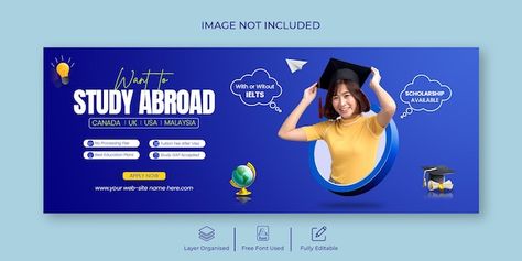 Study abroad education facebook cover ba... | Premium Psd #Freepik #psd #banner #facebook #university-student #facebook-post Education Cover Design, University Banner Design, Education Banner Design Ideas, Education Banner Design, Cover Facebook Design, School Banner Design, Facebook Banner Design, Educational Banner, Camping Banner