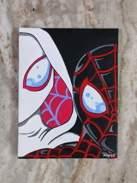 Spider Man And Gwen Painting, Spiderman And Spider Gwen Painting, Spiderman Posca Art, Spidergwen Painting, Spider Man And Gwen Drawing, Poster Board Drawing Ideas, Spiderman And Spider Gwen Drawing, How To Paint Spiderman, Venom And Spiderman Drawing