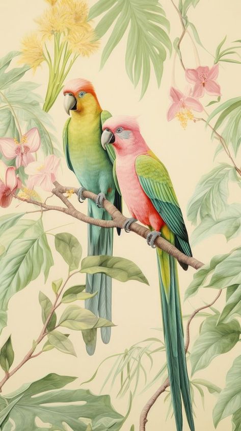 Wallpaper birds parrot animal wildlife. | premium image by rawpixel.com / Wan Lovebirds Art, Parrot Illustration, Wallpaper Birds, Parrot Painting, Cute Images For Wallpaper, Animal Wildlife, More Wallpaper, Tropical Birds, Painting Wallpaper