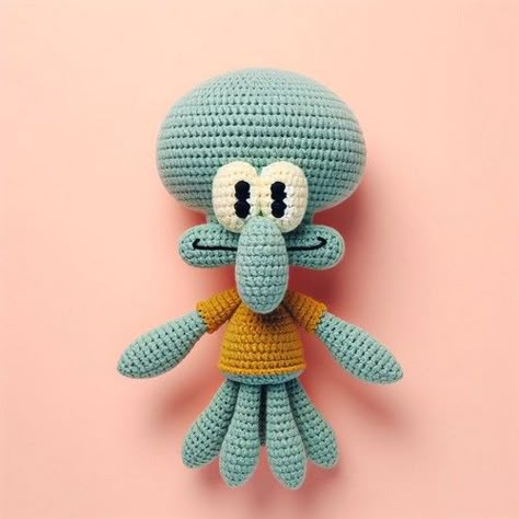 Crochet Squidward Tentacles Amigurumi Free Pattern - The Amigurumi Crochet Squidward, Crochet Characters, Baby Amigurumi, Doll Amigurumi Free Pattern, Squidward Tentacles, Crochet Toys Free Patterns, Diy Crochet Toys, Crochet Angel, Crochet Toys Free