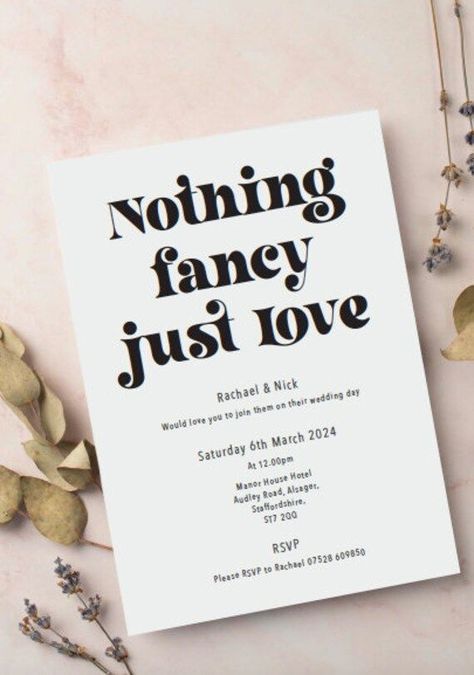 PRINT at HOME - Nothing Fancy, Just Love - We Budget Friendly Wedding Invitations, Quirky Wedding Invites, Funny Wedding Invites, Tinder Wedding Ideas, Simple Wedding Invite, Wedding Invitations Casual, Wedding Invitation Ideas Unique Creative, Wedding Invitation Funny, Funny Invitation Card