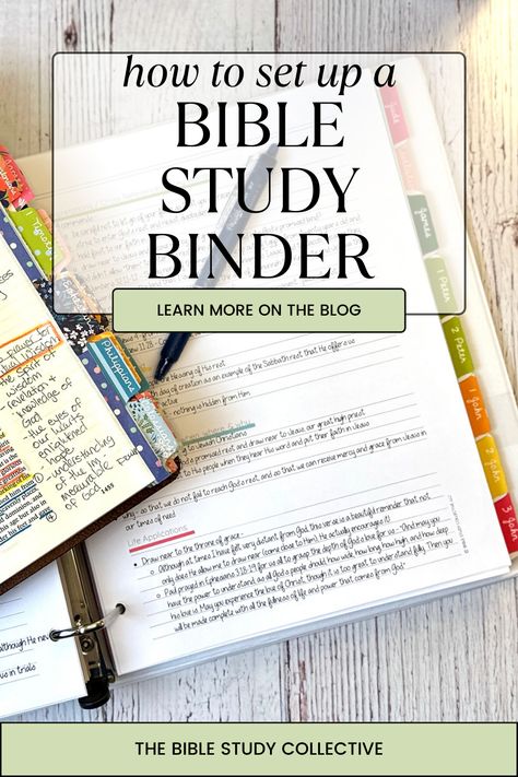 How to set up a Bible Study Binder - If you have been studying your Bible for very long, you likely have a pile of notes, journaling pages, cross-references, and keyword lists stacking up. It's time to organize your Bible studies with a Bible study binder! Ready to learn more? Head to the Bible Study Collective blog for my tips and tricks on Bible study binders! Speck Bible Study Method, Setting Up A New Bible, Bible Study Binder Free Printables, Bible Planner Ideas, Bible Study Binder Ideas, Best Bible Study Books, Word Bible Study Method, Bible Study Hacks, Bible Binder Ideas