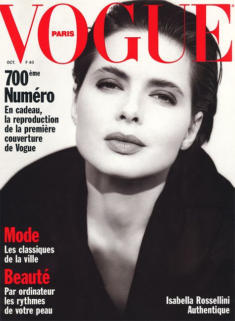 Isabella Rossellini by Brigitte Lacombe Vogue Paris October 1989 Brigitte Lacombe, Paris October, Isabella Rossellini, Isabelle Adjani, Vogue Magazine Covers, French Vogue, Lauren Hutton, Carine Roitfeld, Laetitia Casta