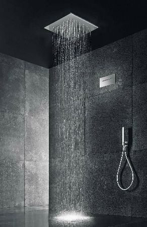 Shower Head In Ceiling, Bathroom Ceiling Ideas, Ceiling Mounted Shower Head, Modern Shower Room, Ceiling Shower Head, Walk In Shower Designs, Bathroom Shower Design, Waterfall Shower, Rainfall Shower Head