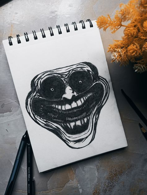 Troll Face Drawing Sketch, Troll Face Sketch, Troll Face Drawing, Timepass Drawings, Mahadev Sketch, Drawing I Deas, Anime Face Drawing, Libra Art, Scary Drawings