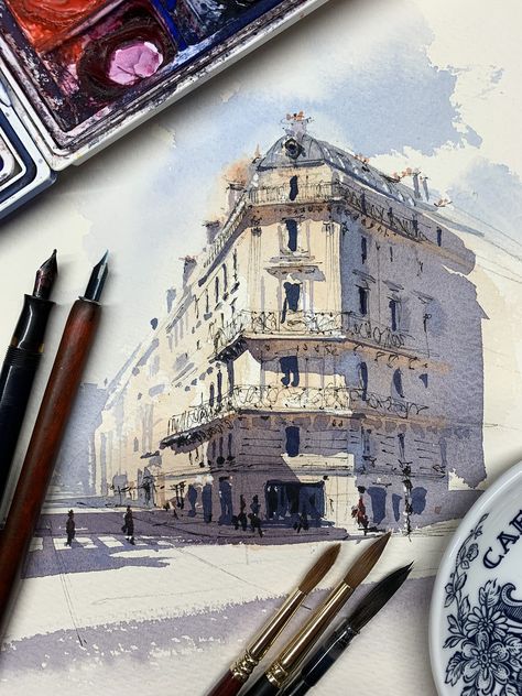 Alex Hillkurtz, Architectural Painting, Ink Sketching, Architectural Sketching, Architecture Drawing Sketchbooks, Watercolor Art Landscape, Watercolor Architecture, Architecture Design Sketch, Architecture Drawing Art