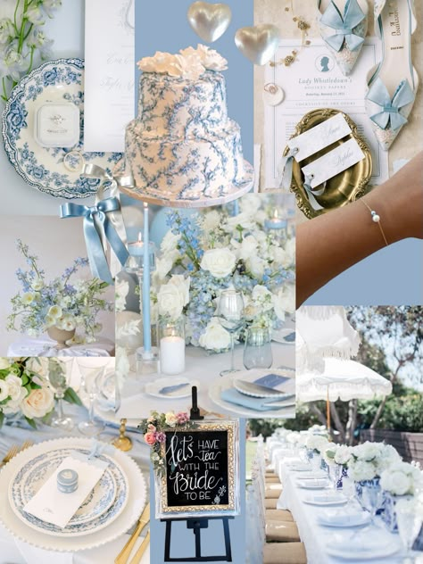 Hamptons Bridal Shower Theme, White And Blue Tea Party, Chinoiserie Tea Party, Bridal Shower Food Ideas Afternoon, Bridal Shower Themes Tea Party, Bridal Shower Light Blue, Engagement Party Blue And White, Blue And White Bridal Party, Wedding Shower Blue And White