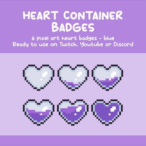 Cute badges for sub and role badges for twitch, discord or youtube. Pixel Art Emotes, Sub Badges For Twitch, Pixel Twitch Badges, Purple Pixel Art, Blue Pixel Art, Pixel Art Heart, Heart Pixel Art, Pixel Art Styles, Cute Badges