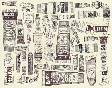 A drawing of Liquitex, Daniel Smith and Golden paint tubes #art #paint #tubes #artist #painting #painter #artmaterials #artsupplies Paint Tube, Pen Work, Art Alevel, Paint Tubes, Acrylic Artists, Gcse Art, Ethereal Art, Lesson Ideas, Art Sketchbook