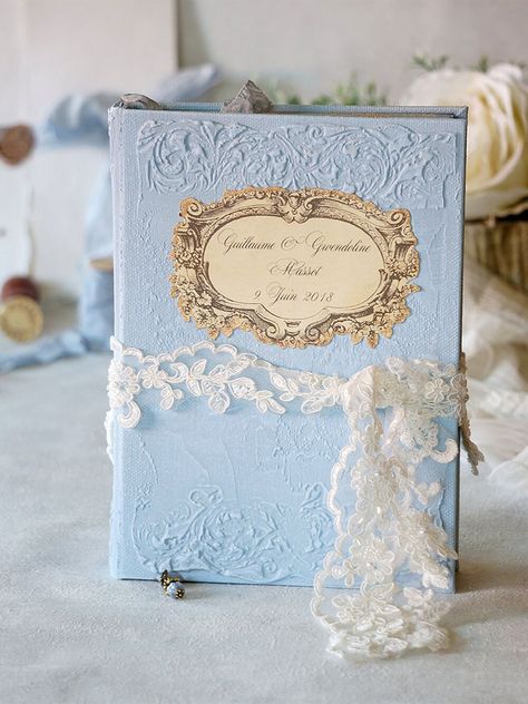 Fairytale Guest Book, Blue White And Gold Wedding, Fairytale Quince, Vintage Guest Book, Vintage Wedding Guest Book, Bridgerton Inspired Wedding, Bridgerton Wedding, Marco Vintage, Romantic Colors Palette