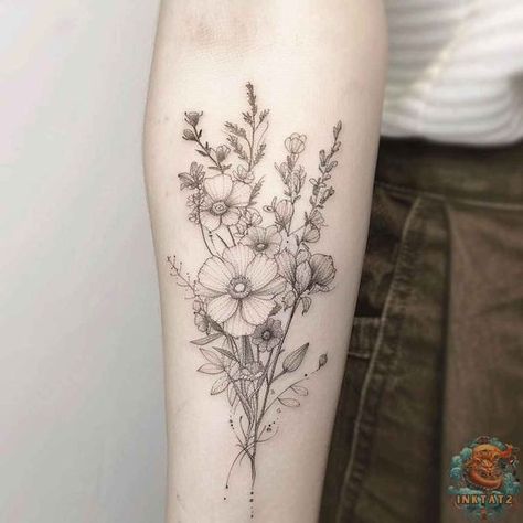 [PaidAd] Explore The Delicate Charm Of A Fine Line Flower Bouquet Tattoo, Artfully Inked With A Variety Of Wildflowers. This Elegant Design Captures The Essence Of Natural Beauty On The Skin, Making It A Perfect Choice For A Birth Month Flower Tattoo Bouquet. Get Inspired And See More Graceful Designs At Inktat2.Com. #flowerbouquettattoo Birth Flower Bundle Tattoo, Fine Line Birth Flower Bouquet Tattoo, Birth Month Bouquet Tattoo, Wild Flower Bouquet Tattoo, Texas Wildflower Tattoo, Wedding Bouquet Tattoo, Flower Boquettes Tattoos, Birth Month Flower Tattoos Bouquet, Flower Tattoo Bouquet