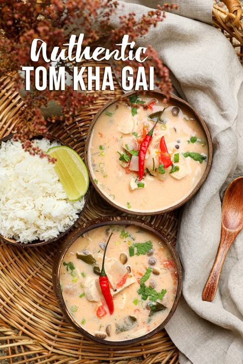 Authentic Tom Kha Gai Recipe & Video - Seonkyoung Longest Tom Kha Gha, Fried Green Bean Recipes, Best Pad Thai Recipe, Coconut Soup Recipes, Thai Grilled Chicken, Tom Kha Gai, Thai Coconut Soup, Seonkyoung Longest, Asian Soups