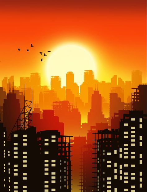 City Landscape Drawing, Procreate Landscape, City Landscape Painting, Scape Painting, City Scape Painting, Horizon City, Sunset Drawing, Skyline Artwork, City Sunset