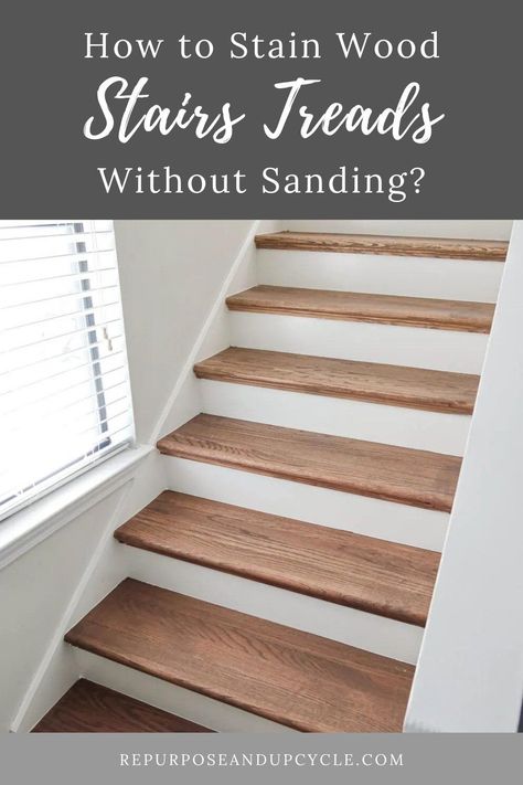 Learn how to stain wood stairs in just a few easy steps. Staining wood stair treads is a simple DIY project, let me show you! Have I ever mentioned that we have a “back house?” It’s a completely separate home with a full kitchen, two bathrooms and a bedroom upstairs. We’ve had a friend living there who recently moved out. Needless to say the carpet that was on the stairs and bedroom floor had to go! We hired someone to lay the stairs but I decided I would stain the stair treads.