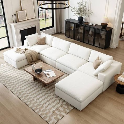 Amazon.com: Cloud Modular Sectional Sofa with Storage Ottoman, 120" Down Filled Comfort L Shaped Couch Modular Sectional Couch, Modern Deep Sofa Couches for Living Room Office Apartment (3 Seater+1 Ottoman，White) : Home & Kitchen U Form Sofa Living Rooms, White L Shaped Couch, Living Room U Shape Sofa, Living Room L Sofa, U Shaped Couch Living Room, L Shaped Couches, Modular Sofa Living Room, Ottoman White, Cloud Couch