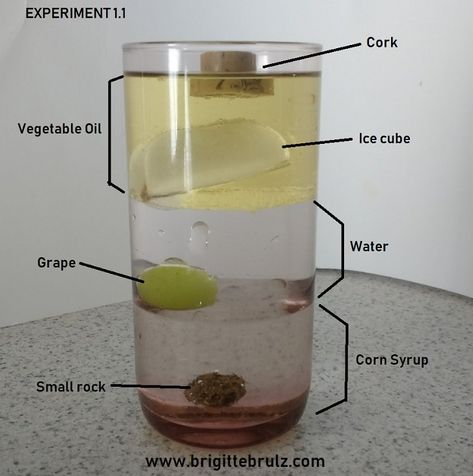 Simple Science Experiment: Density – Brigitte Brulz Density Science Experiments, Simple Chemistry Experiments, Density Experiment For Kids, Science Projects Ideas, Chemistry Science Fair Projects, Simple Science Experiments For Kids, Density Experiment, Simple Science Experiments, Chemistry Experiments For Kids