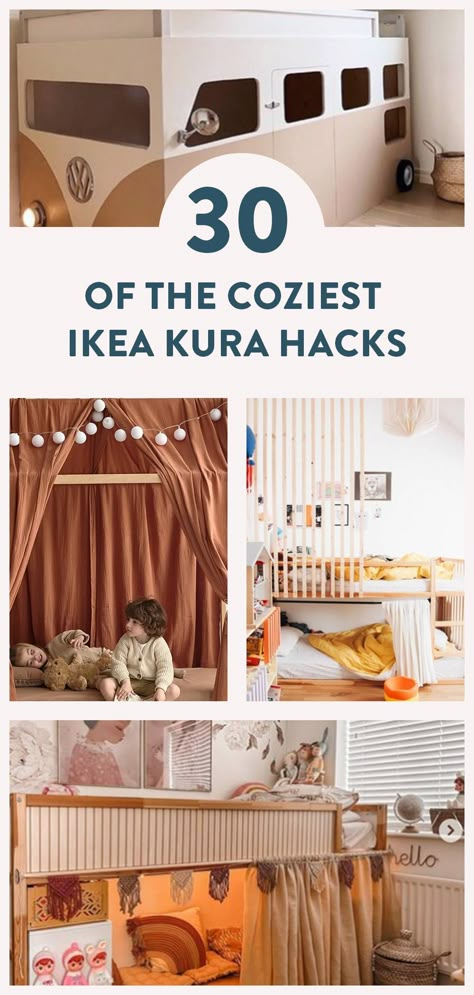 Ikea Bunk Bed Hack, Ikea Toddler Bed, Ikea Kids Bedroom, Unique Kids Beds, Unique Bed Frames, Kura Bed Hack, Ikea Bunk Bed, Diy Kids Bed, Ikea Kura Hack