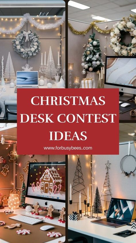 10 Christmas Desk Decor Ideas for Office Christmas Decorations For Cubicle Work Spaces, Holiday Desk Decorations Offices, Christmas Office Theme Decorations, Christmas Desk Ideas Offices, Christmas Table Decorating Contest Ideas, Christmas Desk Decorations Aesthetic, Christmas Theme Office Desk, Decorate Office At Work For Christmas, Xmas Decor For Office