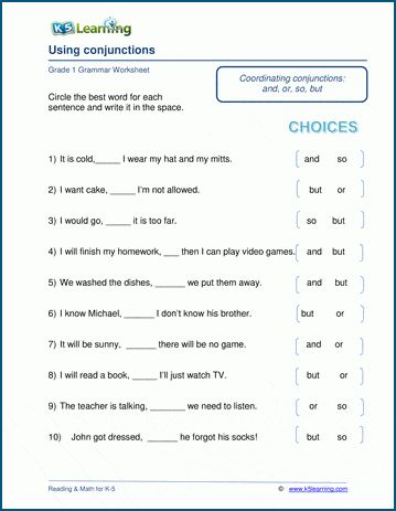 Conjunctions worksheet introducing use of the coordinating conjunctions "and, or, so, but". Students fill in the missing conjunction. All sentences are compound sentences with two independent clauses separated by a comma and the conjunction, in order to emphasize proper use of coordinating conjunctions. Free grammar Connectives Worksheet Grade 2, Conjunction Worksheet For Grade 2, Conjunction Worksheet Grade 4, Conjunctions Worksheet For Grade 1, Conjunctions Worksheet 2nd Grade, Conjunctions Worksheet Grade 3, Coordinating Conjunctions Worksheet, Conjunction Worksheet, Teaching Conjunctions