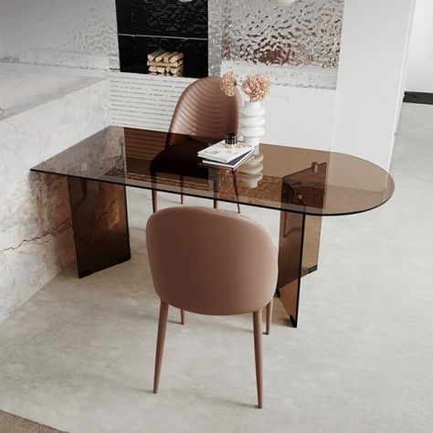 Contemporary Oval Dining Table, Glass Kitchen Tables, Wood Dining Table Modern, Glam Table, Luxury Dining Table, Chic Coffee Table, Glass Top Dining Table, Brown Table, Rectangle Dining Table