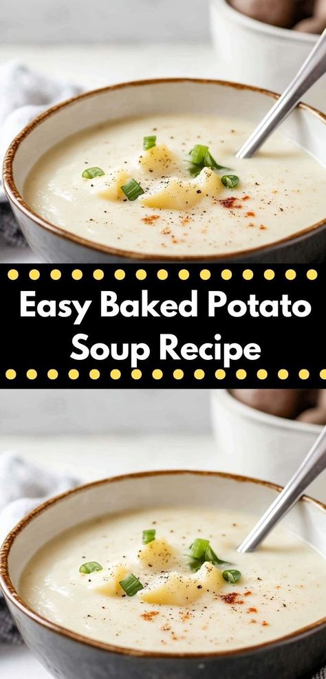 Craving a cozy meal? This Easy Baked Potato Soup Recipe delivers rich, creamy flavor that's sure to please the whole family. Perfect for chilly evenings, it's a quick and delightful dinner solution. Easy Baked Potato Soup Recipe, Easy Baked Potato Soup, Baked Potato Soup Easy, Easy Baked Potato, Baked Potato Soup Recipe, Cream Of Potato Soup, Potato Soup Easy, Loaded Baked Potato Soup, Creamy Potato Soup