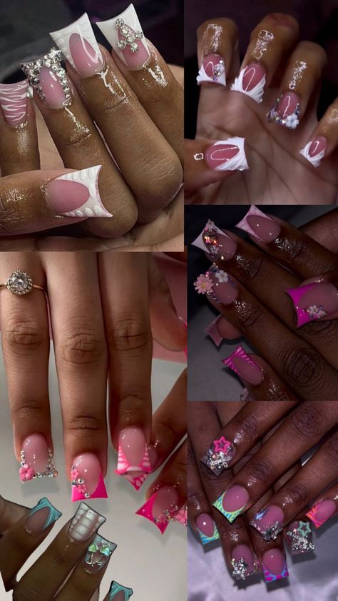 Duck and square nails for teens . Cute Short Junk Nail Sets, Baddie Square Nails Short, Nails Acrylic Duck Short, Duck Nail Tutorial, Duck Nails Inspiration, Early 2000s Duck Nails, Duck Nails 2000s, Cute Short Duck Nails, Square Nail Inspo 2024