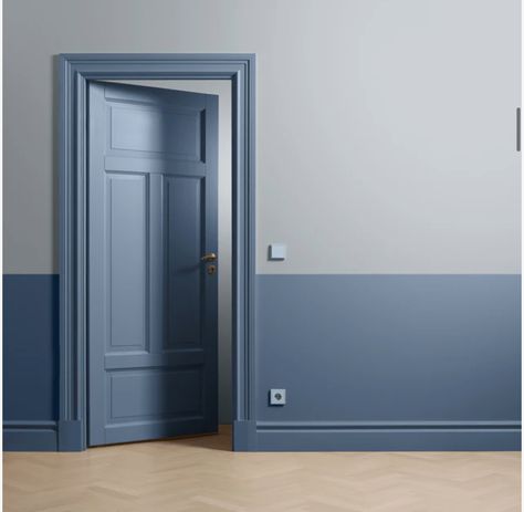 Colored Doors Interior, Wood Door Paint, Blue Painted Door, Blue Interior Doors, Interior Door Colors, Wood Primer, Room Color Combination, Wall Color Combination, Lacquer Paint