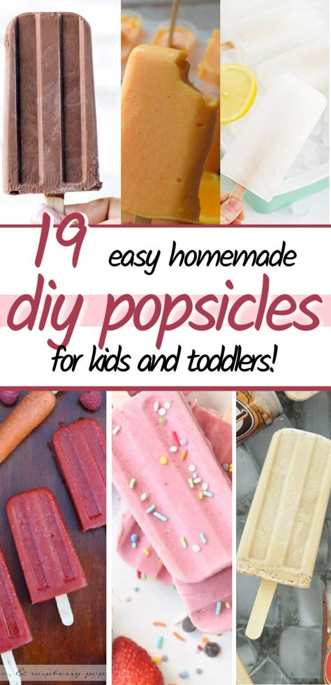 EASY DIY HOMEMADE POPSICLES RECIPES FOR KIDS AND TODDLERS- enjoy summer by making these easy popsicles at home with your kids! Some are healthy, some just fun! Diy Ice Cream Popsicles, Easy Yogurt Popsicles, Healthy Homemade Popsicles For Kids, Healthy Ice Pops For Kids, Popcicles Recipes For Kids, How To Make Your Own Popsicles, Healthy Ice Pops Homemade, At Home Popsicles, Pop Cycles Recipes