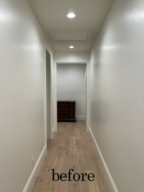 Hallway Transformation - Remington Avenue Upstairs Loft Hallway Ideas, Wall Paneling For Hallway, Hallway Millwork Ideas, Hallway Crown Molding Ideas, Panelling Narrow Hallway, Hallway Wall Wood Design, Hallwall Interior Design, Small Hallway Renovation, Hallway Styling Narrow