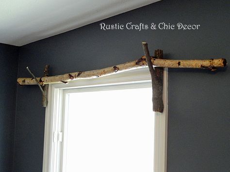 Win! Loving this. I have plenty of raw material in my back yard :) Branch Curtain Rods, Rustic Curtain Rods, Diy Curtain Rods, Deco Champetre, Rustic Crafts, Rustic Curtains, Curtain Ideas, Diy Curtains, Cabin Ideas