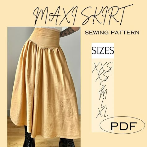 Maxi Skirt Sewing Pattern | XS-XL | Instant Download | Easy Digital PDF | Women's Long Gathered Tiers | High waist Skirt | Women Sewing Maxi Skirt Free Pattern, High Waisted Skirt Pattern, High Waist Skirt Pattern, Long Skirt Sewing Pattern, Midi Skirt Sewing Pattern, Maxi Skirt Sewing, Wide Waistband Skirt, Skirt Sewing Pattern Free, Maxi Skirt Sewing Pattern