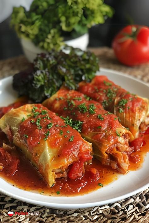 Golabki - Polish Stuffed Cabbage Rolls Cabbage Roll Sauce Recipe, Polish Stuffed Cabbage Rolls, Cabbage Rolls Polish, Polish Stuffed Cabbage, Polish Foods, Stuffed Cabbage Rolls, Cabbage Rolls Recipe, Stuffed Cabbage, Polish Food