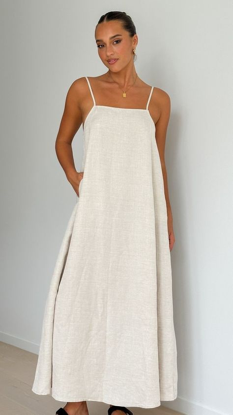 Casual Dress With Pockets, One Size Fit All Dresses, Sandals With Back Strap, Beige Long Summer Dress, Free Size Dress Women, Styling Summer Dresses, Viscose Dress Summer, Linen Summer Dresses, Woman Summer Dress