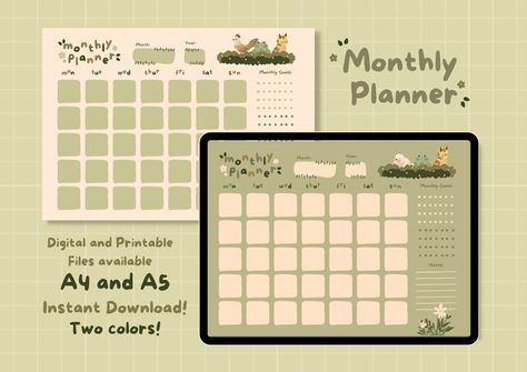 Undated Printable Calendar Monthly Planner Printable Planner Digital Planner F plannerparaimprimir #printablehappyplanner #financialplanner #freegoodnotesplanner👓. Digital Planner Themes, Green Planner, Planer Organisation, Planner Monthly Layout, Digital Monthly Planner, Landscape Planner, Monthly Planner Template, Calendar Monthly, Monthly Planner Printable