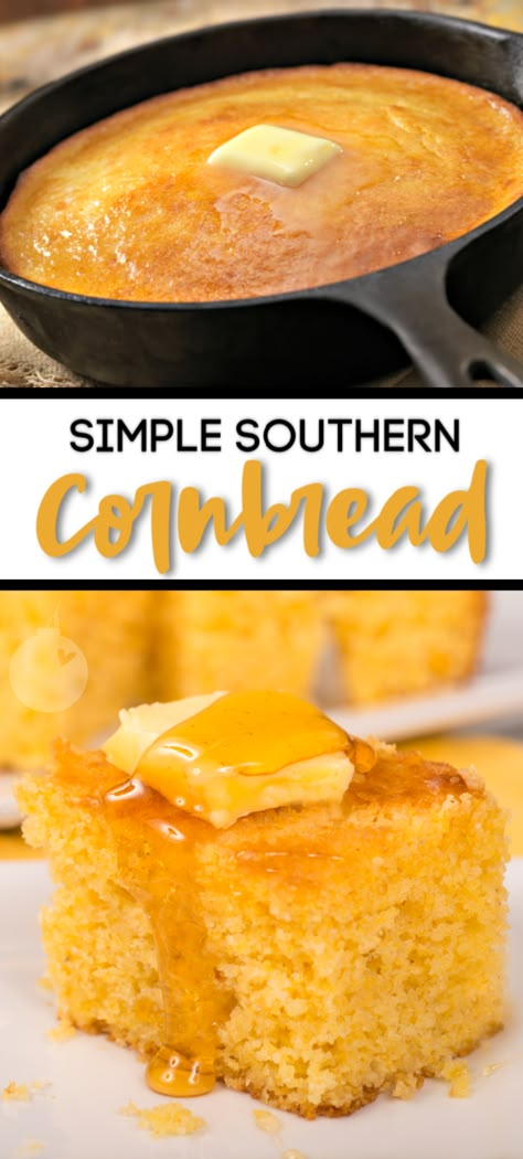 Simple Southern Cornbread - a simple recipe for homemade cornbread. #southern #cornbread #recipes #homemadecornbread Homemade Cornbread Recipe, Cornbread Southern, Southern Cornbread Recipe, Southern Banana Pudding, Southern Cooking Recipes, Cornbread Recipes, Cornbread Easy, Southern Cornbread, Southern Recipes Soul Food