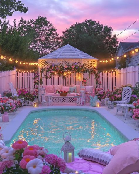 Pink Backyard, Pool Decor Ideas, Brazil Houses, Honey House, Beach House Vibes, House Vision Board, Alana Champion, Cute Houses, Pool Life