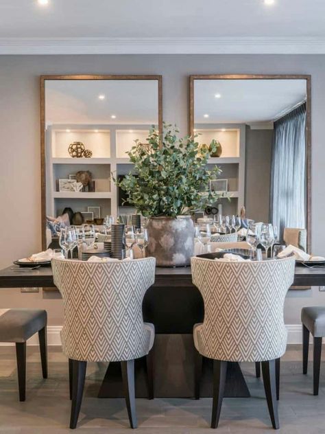 Alexander James Interiors, Mirrors In Dinning Rooms, Dinning Room Mirrors, Dining Rooms With Mirrors, Dining Table Mirror Wall, Dining Room With Mirrors, Dining Room With Mirror Wall, Mirrors In Dining Room Ideas, Mirror Artwork Wall Art