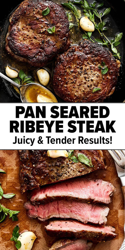 Pan seared ribeye steak recipe. Pan Seared Ribeye Steak, Seared Ribeye Steak, Pan Seared Ribeye, Compound Butter Recipes, Steak Butter Recipe, Ruth Chris Steak, Ways To Cook Steak, Cooking Ribeye Steak, Compound Butter Recipe